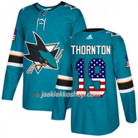 Miehille NHL San Jose Sharks Pelipaita Joe Thornton 19 Adidas 2017-2018 Teal USA Flag Fashion Authentic